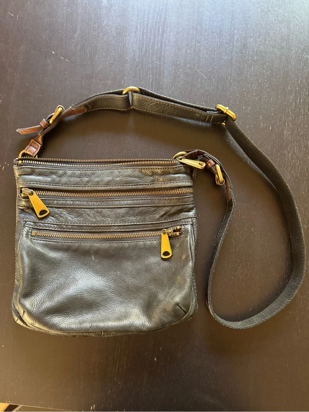 Fossil Blue/Black Leather Crossbody Bag